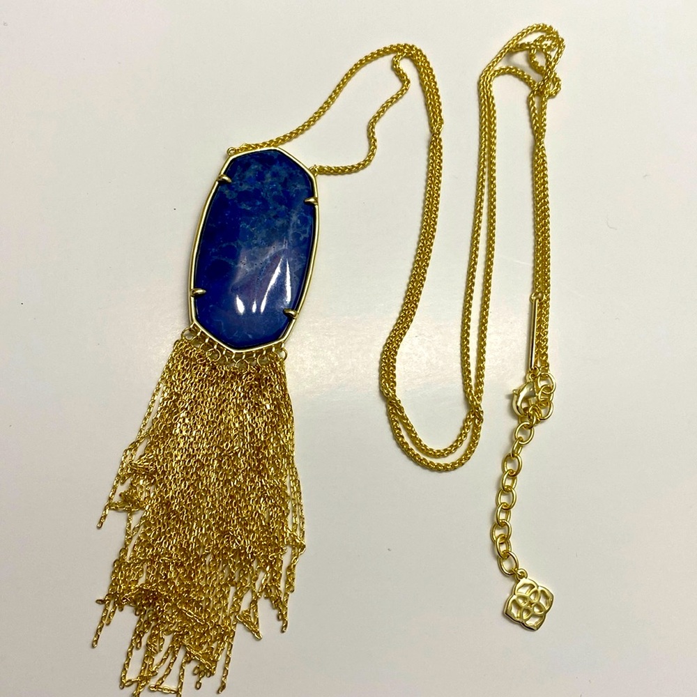 Kendra Scott Deanna Long Pendant blue and gold necklace